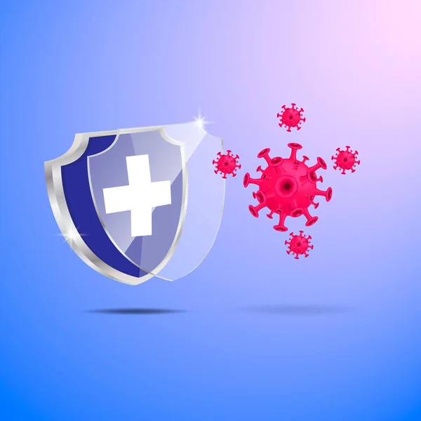 抗菌または抗ウイルスシールドのイラストベクトルグラフィック 健康な盾は細菌またはウイルス攻撃を反映する 盾の保護 医療の概念 — ストックベクタ