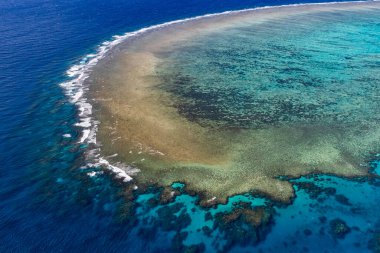 Great Barrier Reef - aerial view of the coral reef with the sea and the ocean