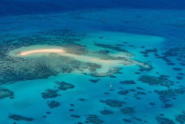 Great Barrier Reef - aerial view of the coral reef with the sea and the ocean
