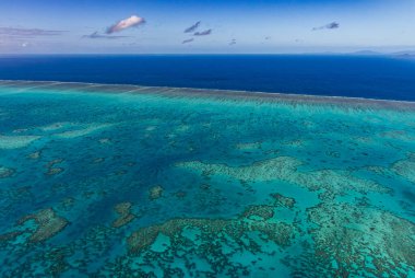 Great Barrier Reef - aerial view of the coral reef with the sea and the ocean