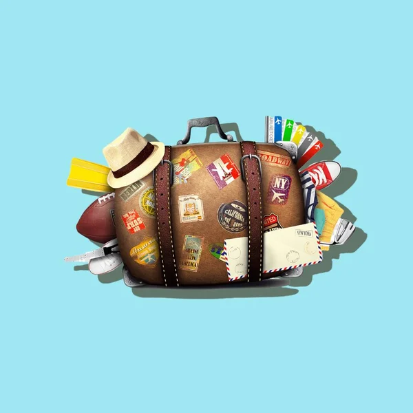 LIFESTYLE. LUGGAGE READY FOR THE HOLIDAY. IT'S TIME TO RELAX. MOOD. RELAX. COLORED BACKGROUND.