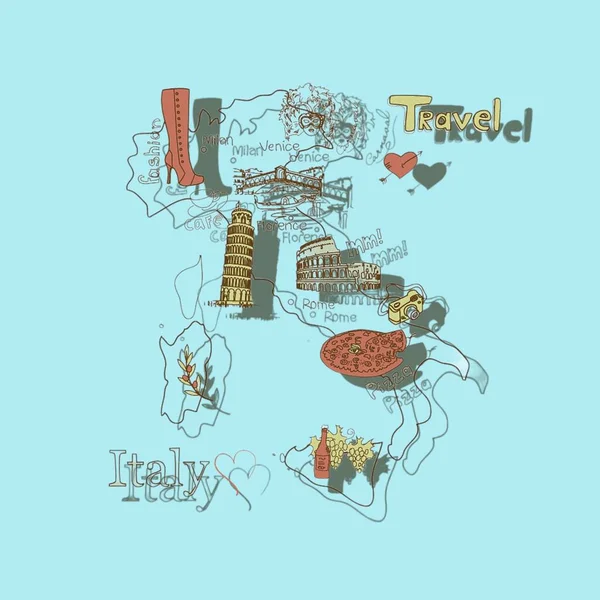 Lifestyle Map Italy Country Europe Colored Background — Zdjęcie stockowe