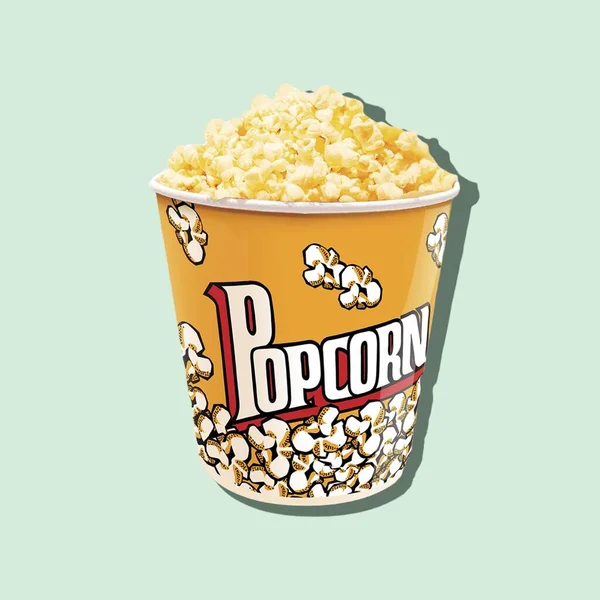 LIFESTYLE. POPCORN. IT\'S TIME FOR A MOVIE AT THE CINEMA. DIVERSIFIED COLORED BACKGROUND.