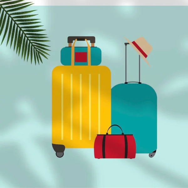 Photography Time Vacation Colored Luggage Hat Resting Handle Troller Holiday — Stock Photo, Image