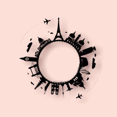 LIFESTYLE. TRAVEL. PLANE. EARTH. PASSPORT. LUGGAGES. TRAVEL. TRAVELING THINGS. COLORED BACKGROUND.