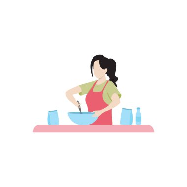 Elinde kase olan bir kız içinde bir şeylere vuruyor..