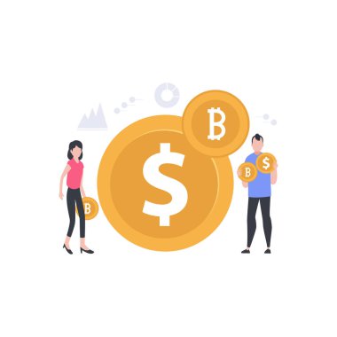 Bir kız ve bir oğlan kripto ve bozuk para tutuyorlar..