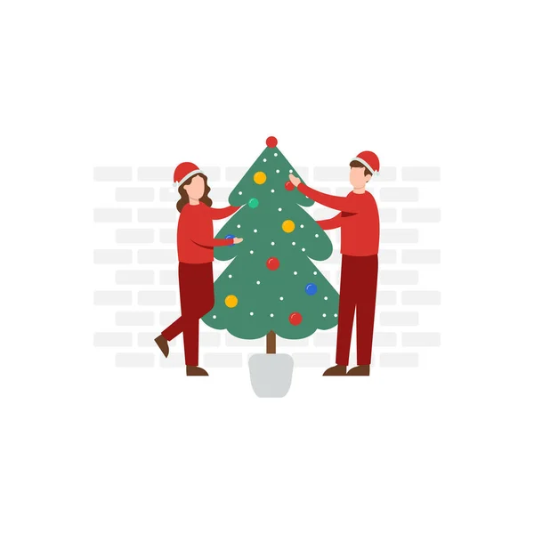 Ein Mädchen Und Ein Junge Stehen Neben Dem Weihnachtsbaum — Stockvektor