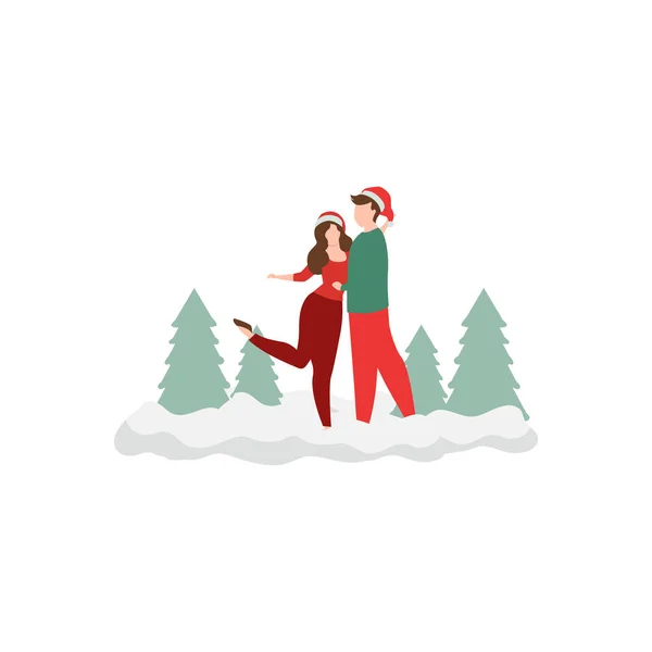 Karlı bir yerde duran bir çift Noel 'de.