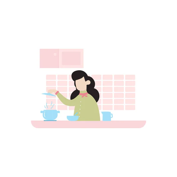 Female Chef Cook Something Kitchen — Stock Vector