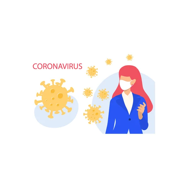 Fille Porte Masque Cas Virus Couronne — Image vectorielle