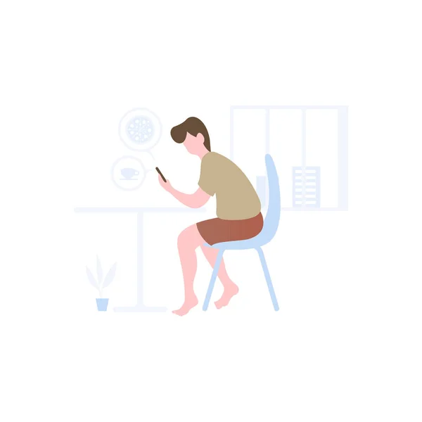 Boy Sitting Chair Order Some Food — Vector de stock