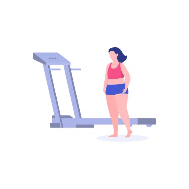 Kilosunu vermek için koşu bandında koşan bir kadın..