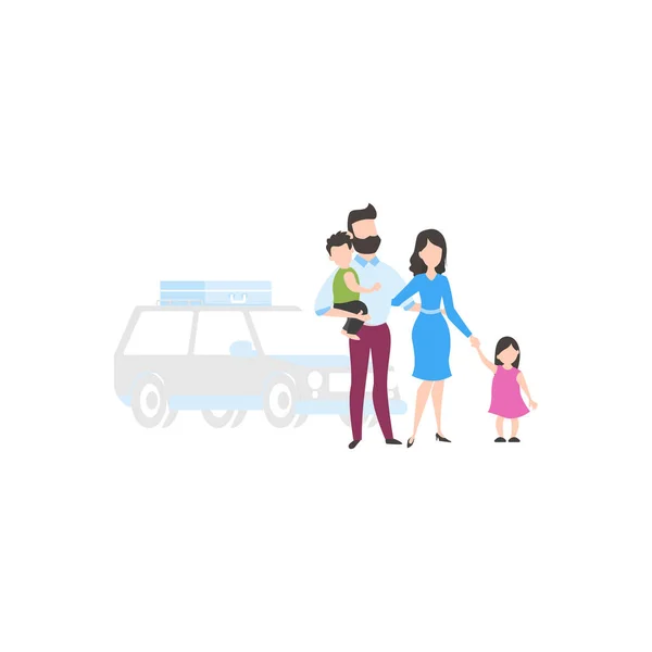 Die Familie Picknickt Ihr Gepäck Ist Taxi Oder Auto Auto — Stockvektor