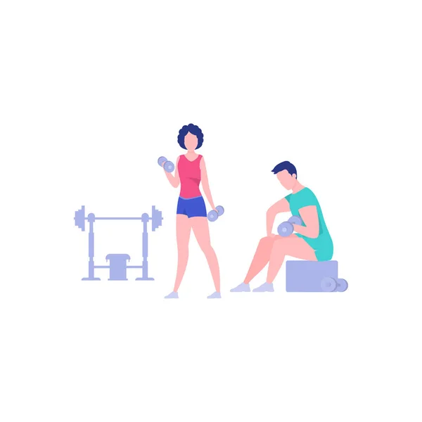 Girl Boy Doing Exercise Dumbbells — Vector de stock