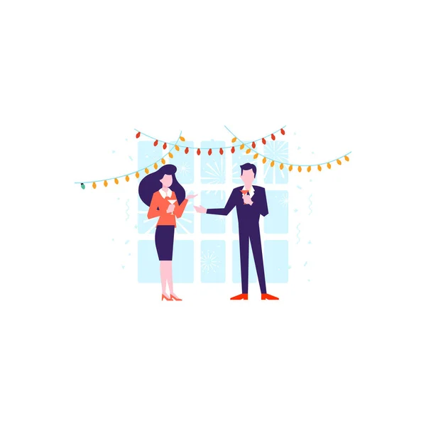 Couple Welcome New Year Decoration Cheers — Vector de stock