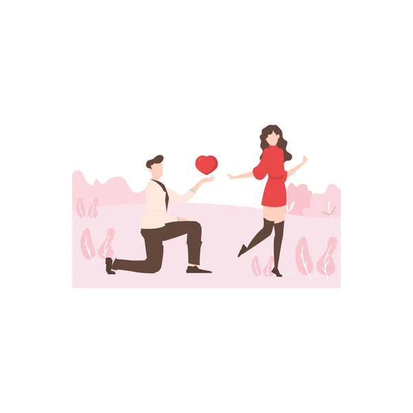 Chico Proponiendo Una Chica Por Corazón — Vector de stock