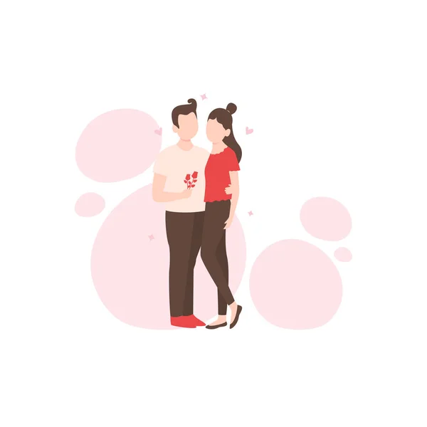 Hay Una Pareja Niño Sosteniendo Las Flores Chica — Vector de stock