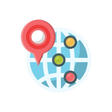 Şeffaf bir arkaplanda küresel konum vektörü illüstrasyonu. Konsept ve grafik tasarımı için vektör çizgisi düz simgesi.