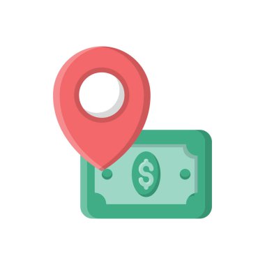 Saydam bir arkaplanda dolar konum vektör illüstrasyonu. Konsept ve grafik tasarım için vektör çizgisi düz simgesi.