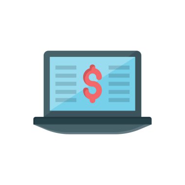 Saydam bir arkaplan üzerinde dizüstü bilgisayar dolar vektör çizimi. Konsept ve grafik tasarım için vektör çizgisi düz simgesi..