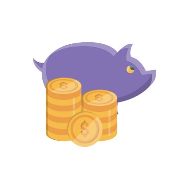 Saydam bir arkaplan üzerinde $Piggy vektör çizimi. Konsept ve grafik tasarımı için vektör çizgisi düz simgesi..