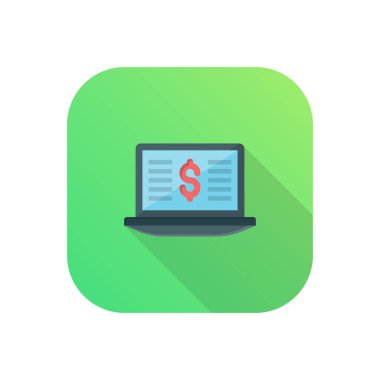 Saydam bir arkaplan üzerinde dizüstü bilgisayar dolar vektör çizimi. Konsept ve grafik tasarım için vektör çizgisi düz simgesi..