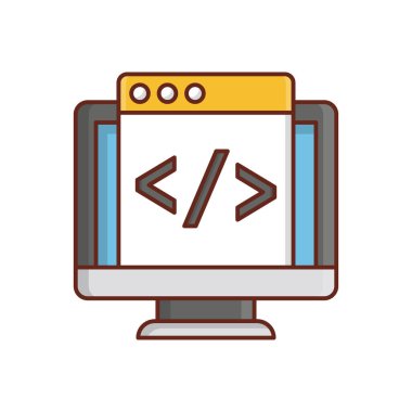 Saydam bir arkaplan üzerinde web sayfası kodlama vektör illüstrasyonu. Konsept ve grafik tasarım için vektör çizgisi düz simgesi.. 