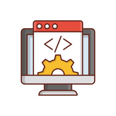 Saydam bir arkaplan üzerinde web sayfası kodlama vektör illüstrasyonu. Konsept ve grafik tasarım için vektör çizgisi düz simgesi..