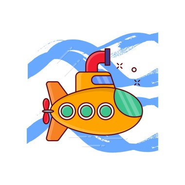 Şeffaf bir arkaplan üzerinde denizaltı vektör çizimi. Konsept ve grafik tasarım için vektör çizgisi düz simgesi..