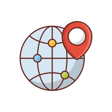 Şeffaf bir arkaplanda küresel konum vektörü illüstrasyonu. Konsept ve grafik tasarımı için vektör çizgisi düz simgesi. 