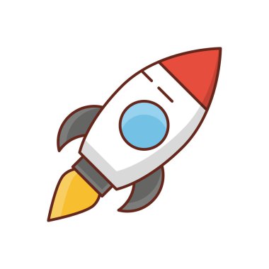 Şeffaf arkaplan üzerinde roket vektörü çizimi. Konsept ve grafik tasarım için vektör çizgisi düz simgesi. 