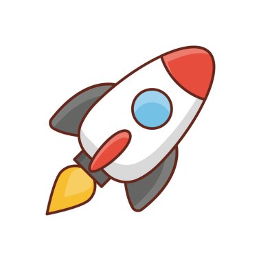 Şeffaf arkaplan üzerinde roket vektörü çizimi. Konsept ve grafik tasarım için vektör çizgisi düz simgesi. 