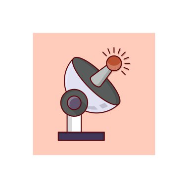 Şeffaf arkaplan üzerinde çanak anten vektör çizimi. Konsept ve grafik tasarımı için vektör çizgisi düz simgesi.