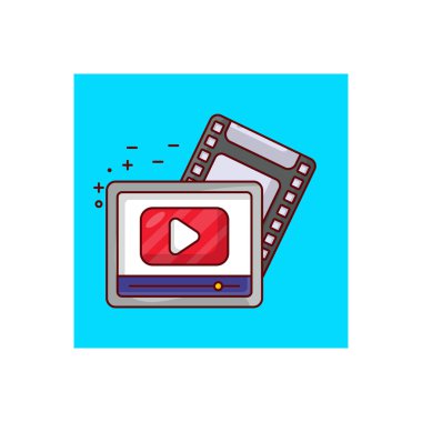 Saydam bir arkaplan üzerinde video makara vektör illüstrasyonu. Konsept ve grafik tasarımı için vektör çizgisi düz simgesi..