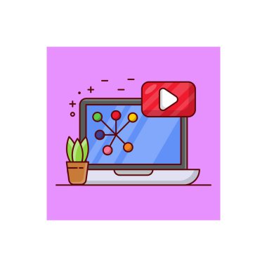 Saydam bir arkaplan üzerinde dizüstü bilgisayar video vektör çizimi. Konsept ve grafik tasarım için birinci sınıf kalite semboller..