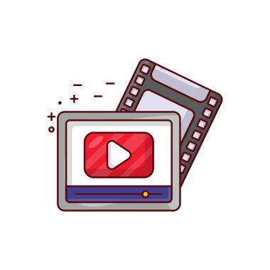 Saydam bir arkaplan üzerinde video makara vektör illüstrasyonu. Konsept ve grafik tasarımı için vektör çizgisi düz simgesi..