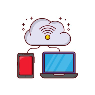 Şeffaf bir arkaplan üzerinde bulut paylaşımı vektör çizimi. Konsept ve grafik tasarım için vektör çizgisi düz simgesi.