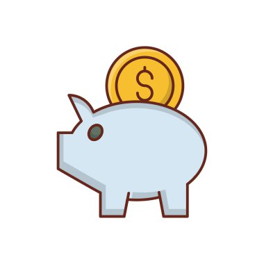 Saydam bir arkaplan üzerinde $Piggy vektör çizimi. Konsept ve grafik tasarımı için vektör çizgisi düz simgesi..