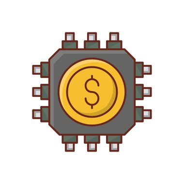 Saydam bir arkaplanda dolar çipi çizimi. Konsept ve grafik tasarım için vektör çizgisi düz simgesi..