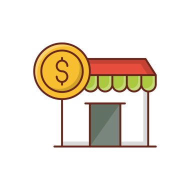 Saydam bir arkaplan üzerinde dolar mağaza vektörü illüstrasyonu. Konsept ve grafik tasarımı için vektör çizgisi düz simgesi..