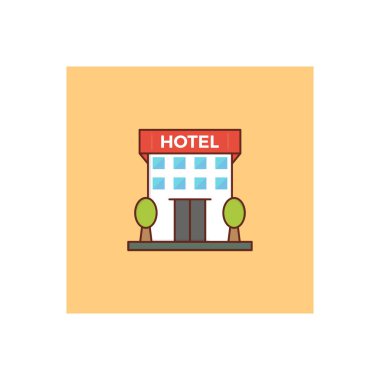 Saydam bir arkaplan üzerinde otel vektörü illüstrasyonu. Konsept ve grafik tasarımı için vektör çizgisi düz simgesi.