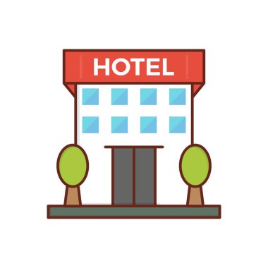 Saydam bir arkaplan üzerinde otel vektörü illüstrasyonu. Konsept ve grafik tasarımı için vektör çizgisi düz simgesi.