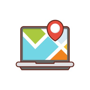 Saydam bir arkaplan üzerinde çevrimiçi konum vektörü illüstrasyonu. Konsept ve grafik tasarım için vektör çizgisi düz simgesi