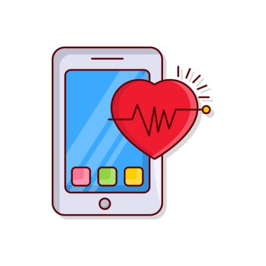 şeffaf bir arkaplan üzerinde mobil kalp atışı Vektörü çizimi. Konsept ve grafik tasarım için vektör çizgisi düz simgesi