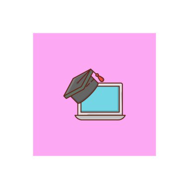 Saydam bir arkaplan üzerinde çevrimiçi üniversite vektör çizimi. Konsept ve grafik tasarım için vektör çizgisi düz simgesi.