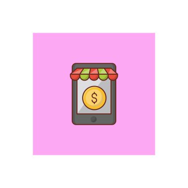 Saydam bir arkaplan üzerinde çevrimiçi dolar vektör illüstrasyonu. Konsept ve grafik tasarım için vektör çizgisi düz simgesi.