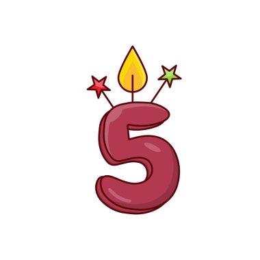 Şeffaf bir arkaplan üzerinde beş yıllık mum vektör çizimi. Konsept ve grafik tasarım için vektör çizgisi düz simgesi.