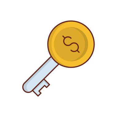 Saydam bir arkaplanda dolar anahtar vektör çizimi. Konsept ve grafik tasarım için vektör çizgisi düz simgesi.