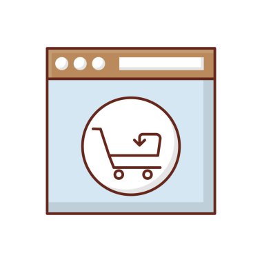 Saydam bir arkaplan üzerinde çevrimiçi dükkan vektör çizimi. Konsept ve grafik tasarım için vektör çizgisi düz simgesi. 